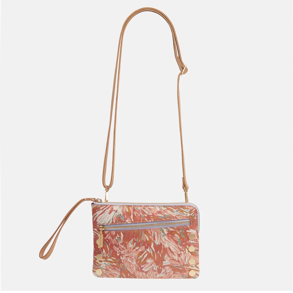 Hammitt Coral Multi Floral Crossbody Wristlet with Tan Strap